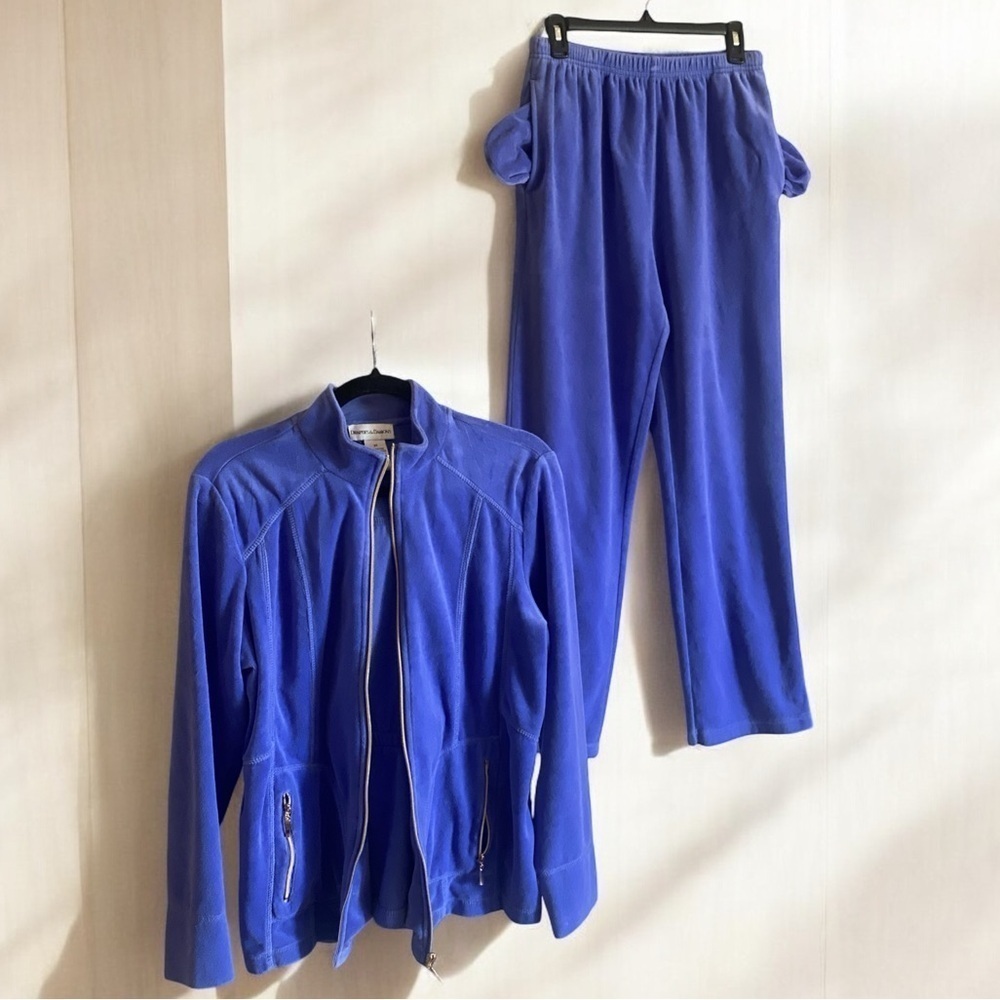 Vintage Tracksuit Pantsuit DRAPER’S & DAMON’S Velour Blue Medium Balletcore - Picture 2 of 11
